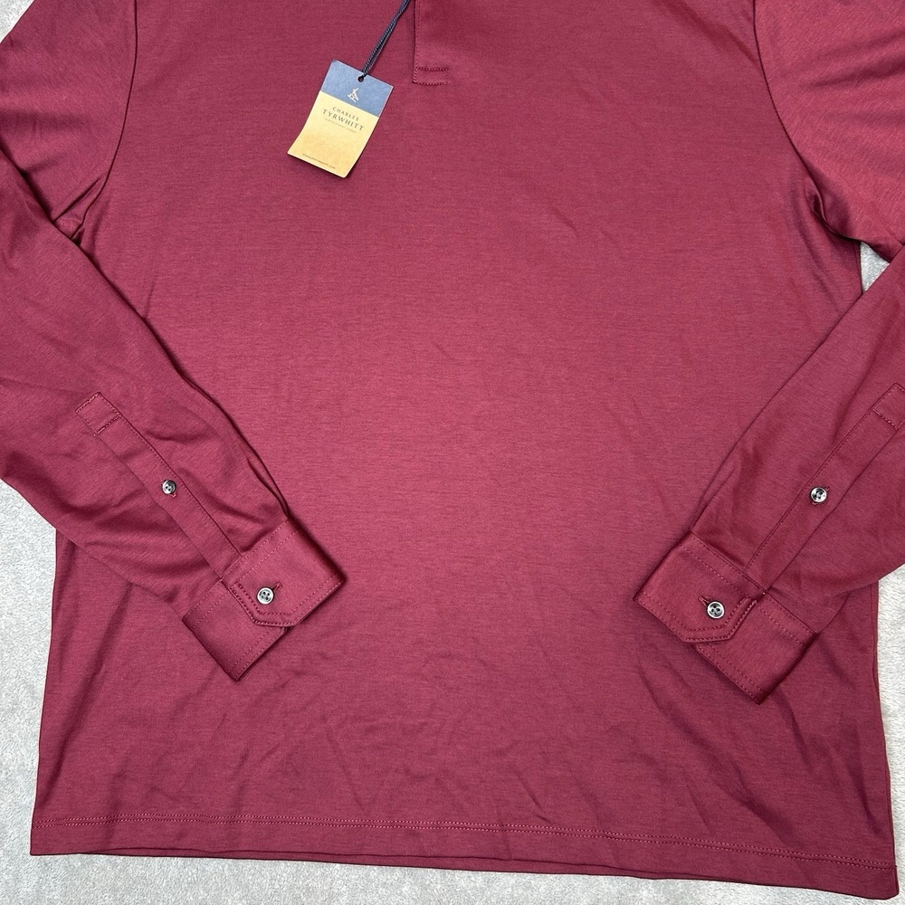 Charles Tyrwhitt Mens Medium Long Sleeves Polo Wine Red Shirt 100% Cotton Shirt - Picture 14 of 16